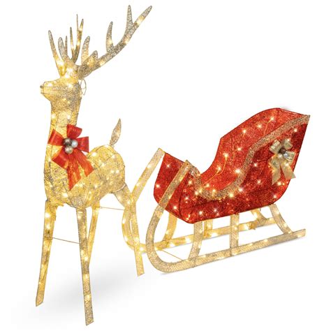 Best Choice Products Lighted Christmas 4ft Reindeer & Sleigh Outdoor ...