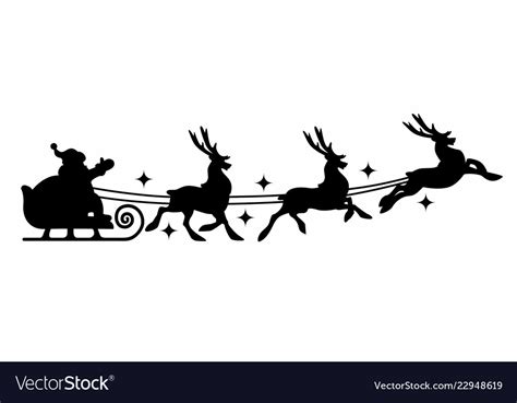 Silhouette of santa claus on sleigh Royalty Free Vector