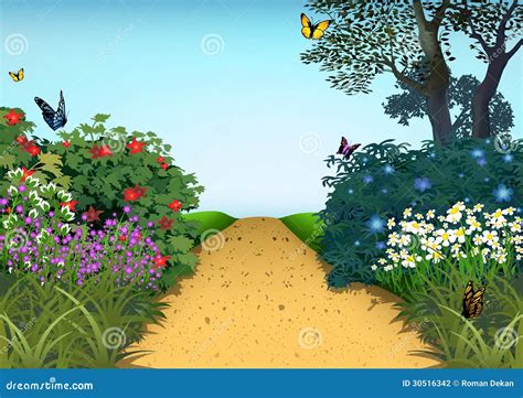 Cartoon Garden With Fruits And Vegetables Vector Illustration ...