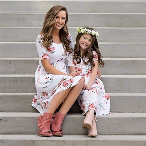 YUANYIRAN Mom And Daughter Matching Dresses,Floral Print Short Sleeve ...