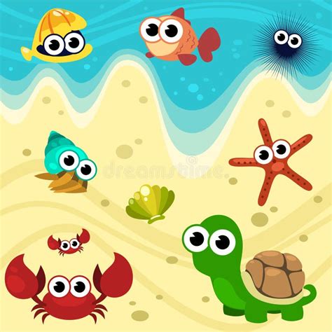 Vector Cartoon Beach Animals Stock Vector - Illustration of animal ...