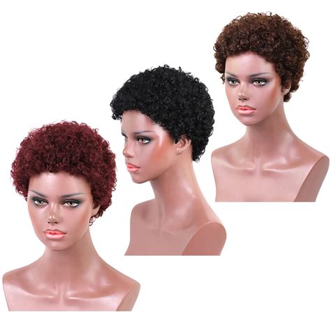 Short Brazilian Afro Kinky Curly Wig Dark Brown Human Real Hair Kinky ...