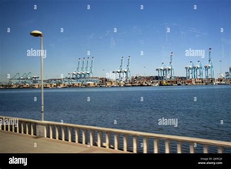 ALGECIRAS, ANDALUSIA, SPAIN - NOVEMBER 5, 2021 line of loading cranes ...