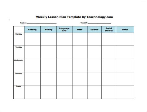 Free Editable Weekly Lesson Plan Template - Card Template