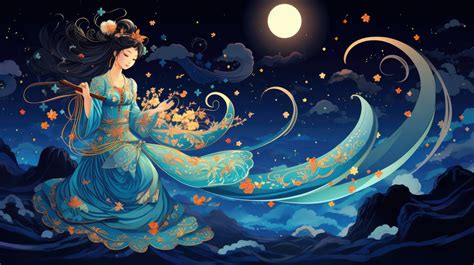 Chang'e, the Chinese moon goddess, cradles a mooncake as she floats ...