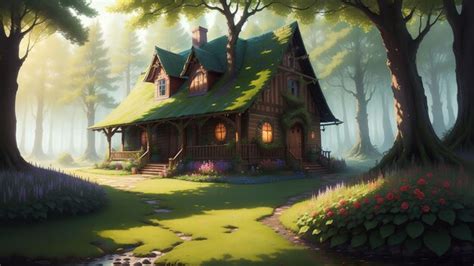 Premium AI Image | The house in the forest anime art style