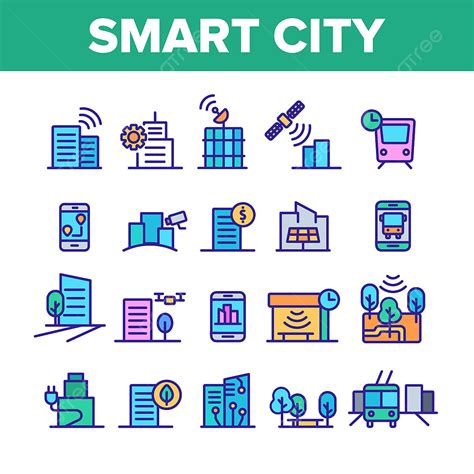 Color Smart City Elements Icons Set Vector, Color Icons, City Icons ...