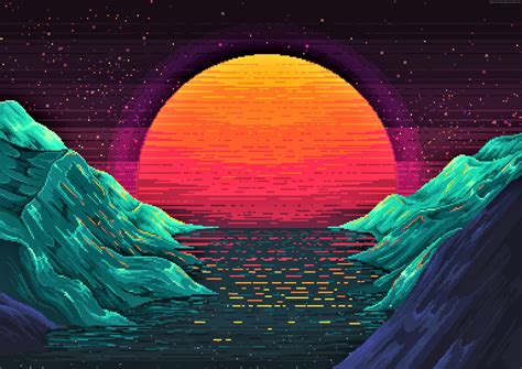 Wallpaper Retrowave, sunset, orange, 4K, Art https://www.pxwall.com ...