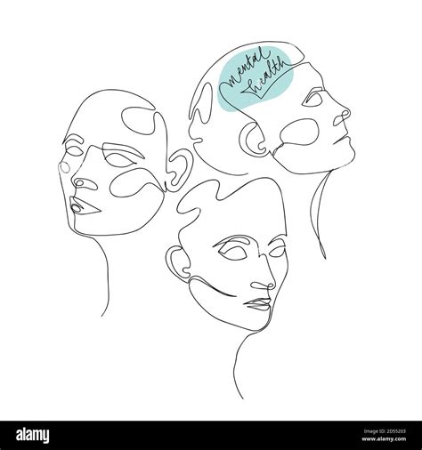 Mental Health For Women. One Line Drawing of Three Human Heads With ...