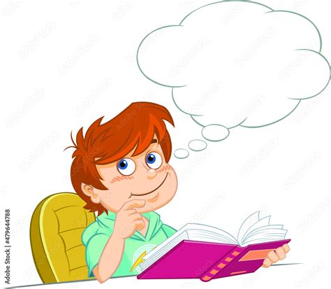 Cartoon thinking boy with book. Colour vector illustration of a cartoon ...