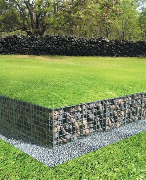 low gabion wall with lawn over top of gabions | Landscape design ...