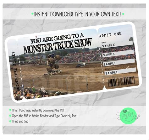 Printable Monster Truck Show Surprise Ticket Template Digital - Etsy ...