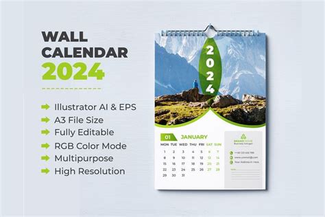 a wall calendar with mountains in the background