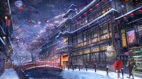 Snowy Night in Anime City