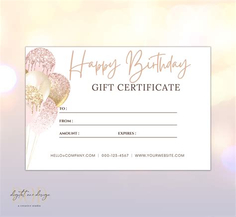 Gift Certificate Template, Editable Printable Happy Birthday Gift ...