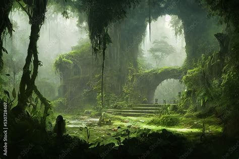 Ruins of an Overgrown Temple, Concept Art, Gaming Art, Background Art ...