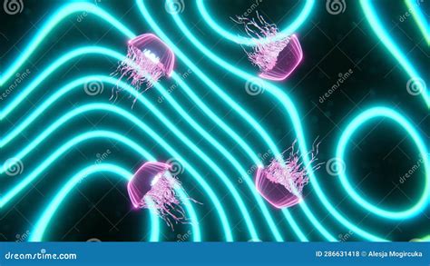 Abstract Neon Wallpaper. Pink Jellyfish Swimming in Dark Space with ...