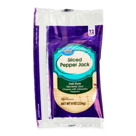 Great Value Deli Style Sliced Pepper Jack Cheese, 8 oz, 12 Slices ...