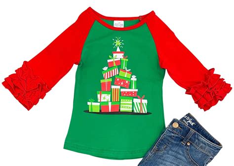 Little Girl Kids Christmas Tree Present Box Holiday Shirt Top Tee T ...