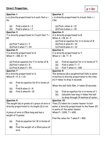 Direct Proportion Worksheet - Kid Worksheet Printable