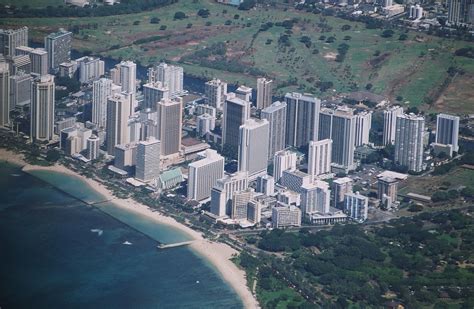 Aerial view of Waikiki Beach. | Waikiki beach, Aerial view, Waikiki