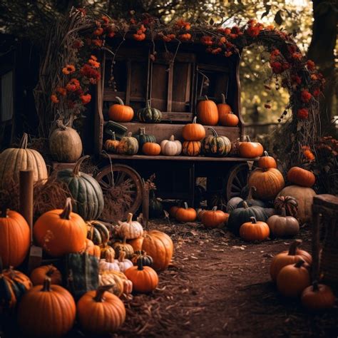 Premium AI Image | Maximum Autumn Aesthetic Fall Leaves Pumpkins Harvest