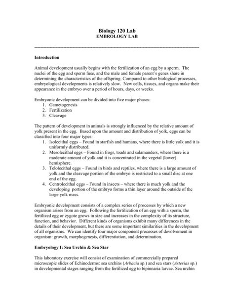 Lab Exercises Part 1b: Embryology