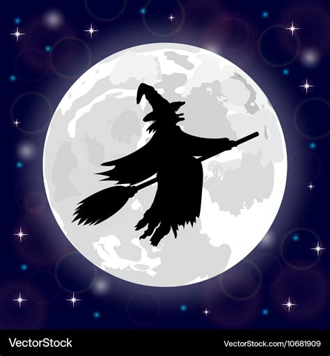 Silhouette of a witch full moon Royalty Free Vector Image