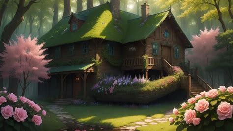 Premium AI Image | The house in the forest anime art style