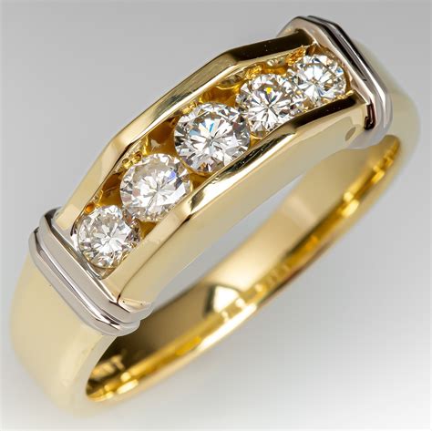 Vintage Mens Five Stone Diamond Ring 18K Yellow Gold