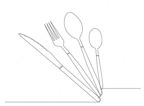 Premium Vector | Knife fork spoon continuous line drawing vector