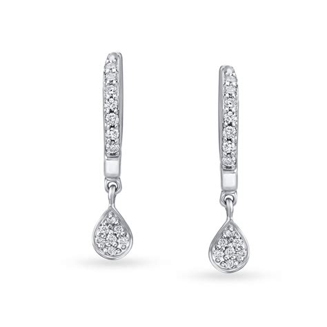 Elegant Teardrop Platinum and Diamond Hoop Earrings