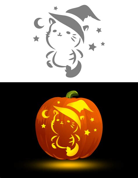 Printable Kawaii Cat Pumpkin Stencil