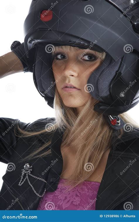 The Beautiful Girl With A Motorcycle Helmet Royalty Free Stock Image ...