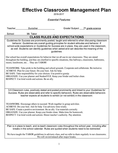 Classroom Management Plan - 38 Templates & Examples ᐅ TemplateLab