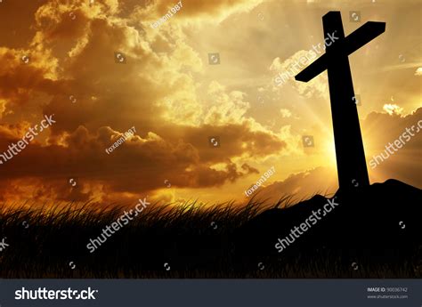 Cross Silhouette Sunset Background Stock Illustration 90036742 ...