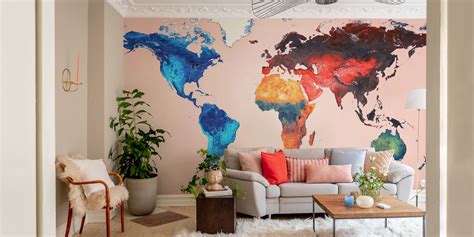 Buy World Colorful Map Wallpaper Online | Happywall