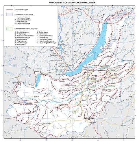 011. Orographic scheme of Lake Baikal basin map — English