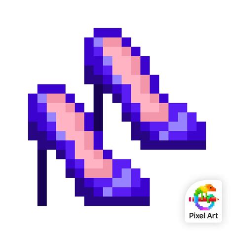 the pixel art shoe is purple and has pink heels on it's heeles