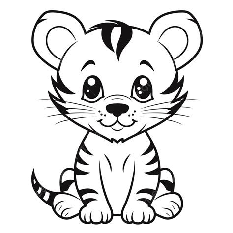 Cute Baby Tiger Coloring Page Outline Sketch Drawing Vector, Simple ...