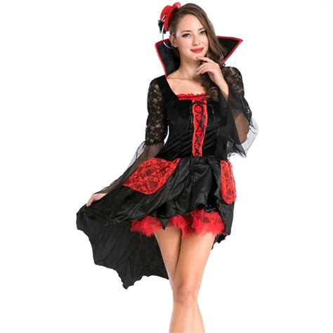 Gothic Evil Vampires Costume Sexy Adult Halloween Mesh Lace Splice ...