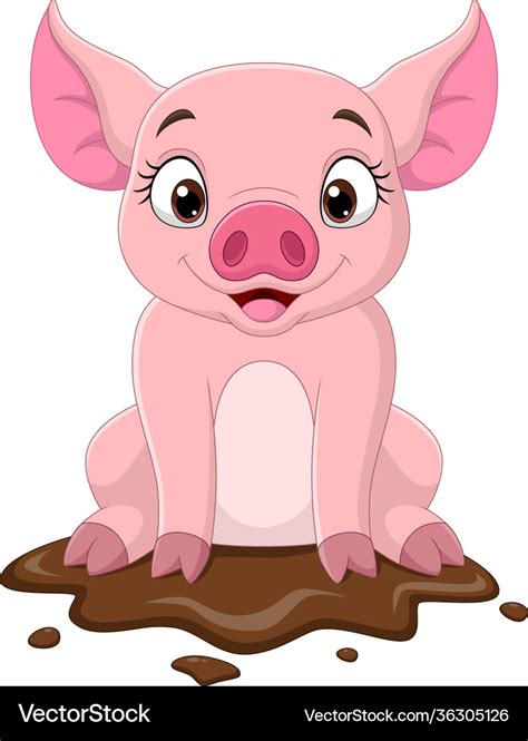 Cartoon funny pig sitting in mud Royalty Free Vector Image