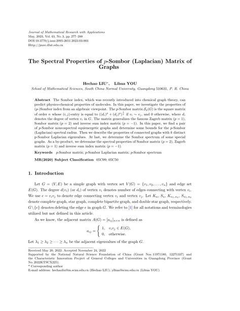 (PDF) The Spectral Properties of p-Sombor (Laplacian) Matrix of Graphs