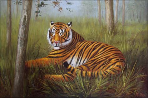 Quality Hand Painted Oil Painting Tiger Resting 24x36in | eBay