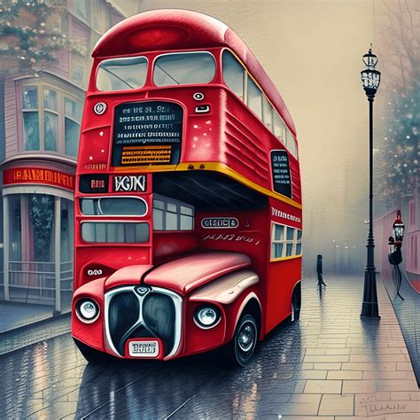 Whimsical London Bus in Muted Pastel Watercolor · Creative Fabrica