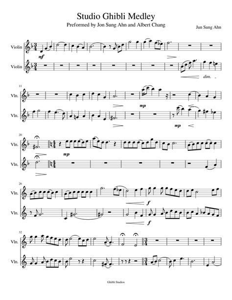 Studio Ghibli Medley sheet music for Violin download free in PDF or MIDI