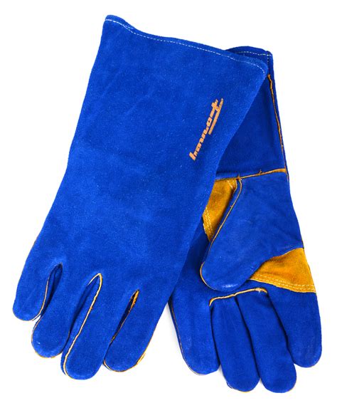 Forney Blue Leather Heavy Duty Men's Welding Gloves with Reinforced ...