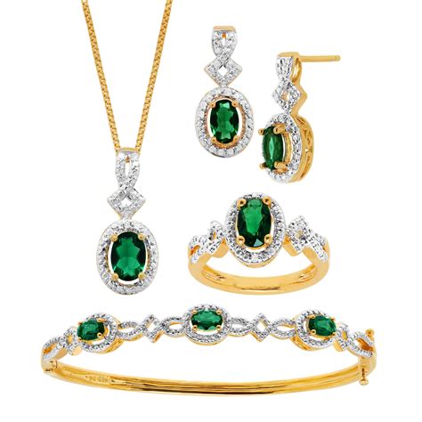 4 ct Created Emerald 4-Piece Jewelry Set with Diamonds in 14K Gold ...