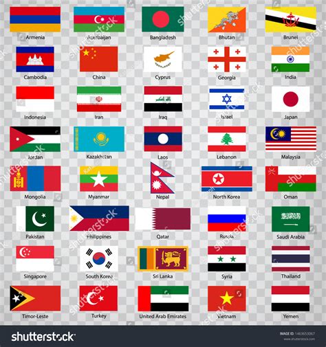 Vektor Stok Forty Flags Asian Countries List Forty (Tanpa Royalti ...