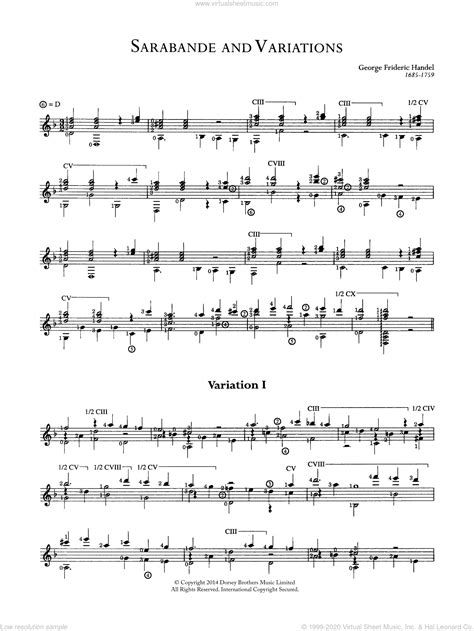 Handel - Sarabande And Variations sheet music for guitar solo (chords)